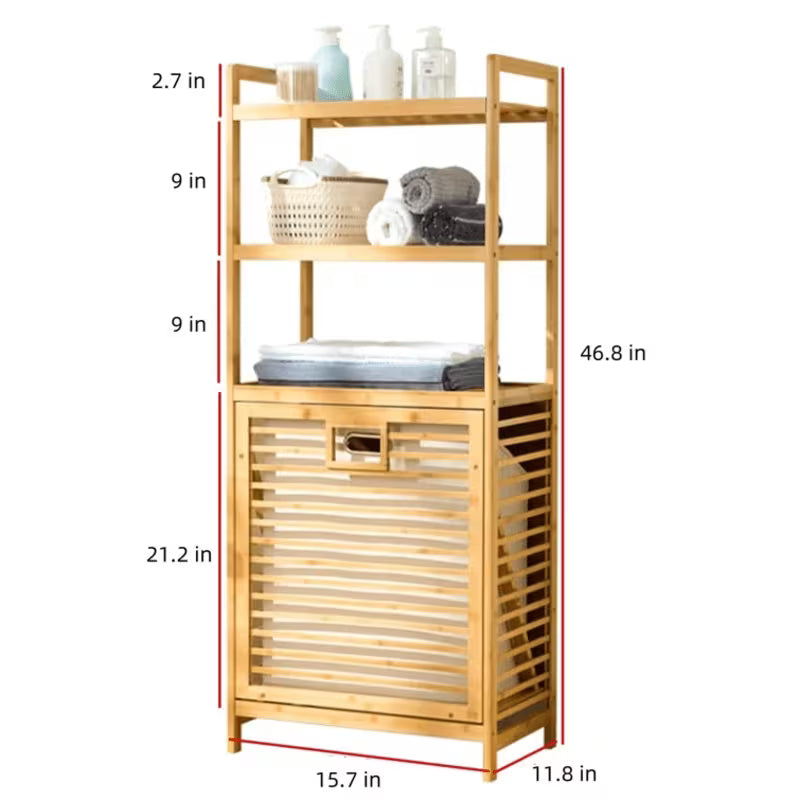 Bamboo Tilt Laundry Hamper, 16/20 Inch Solid Wood Frame, Bathroom Storage Organizer for Dirty Clothes, Towels, Multi-Purpose Storage Rack for Bedroom & Bathroom