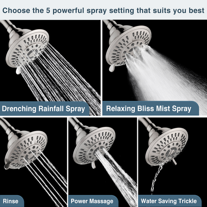 5-Spray Fixed Shower Head with Adjustable Angle