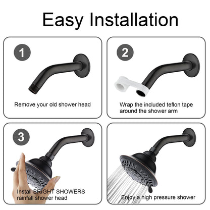 5-Spray Fixed Shower Head with Adjustable Angle