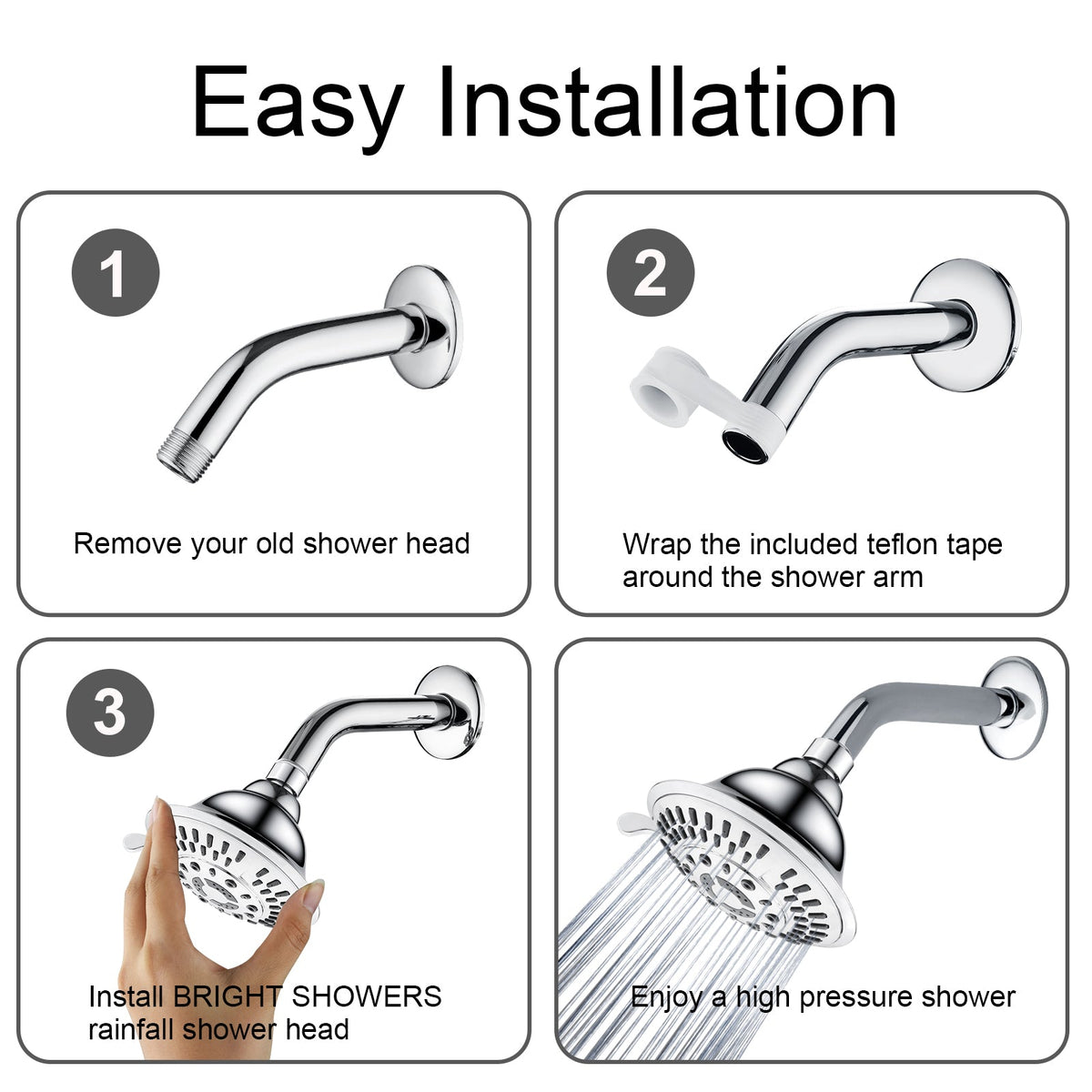5-Spray Fixed Shower Head with Adjustable Angle