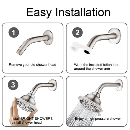 5-Spray Fixed Shower Head with Adjustable Angle