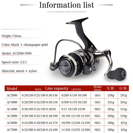 New 13+1BB Fishing Spinning Reel 2000-6000 No Gap Metal Spool Gear Ratio 5.2:1  Reel Carp Fishing Gear Pesca