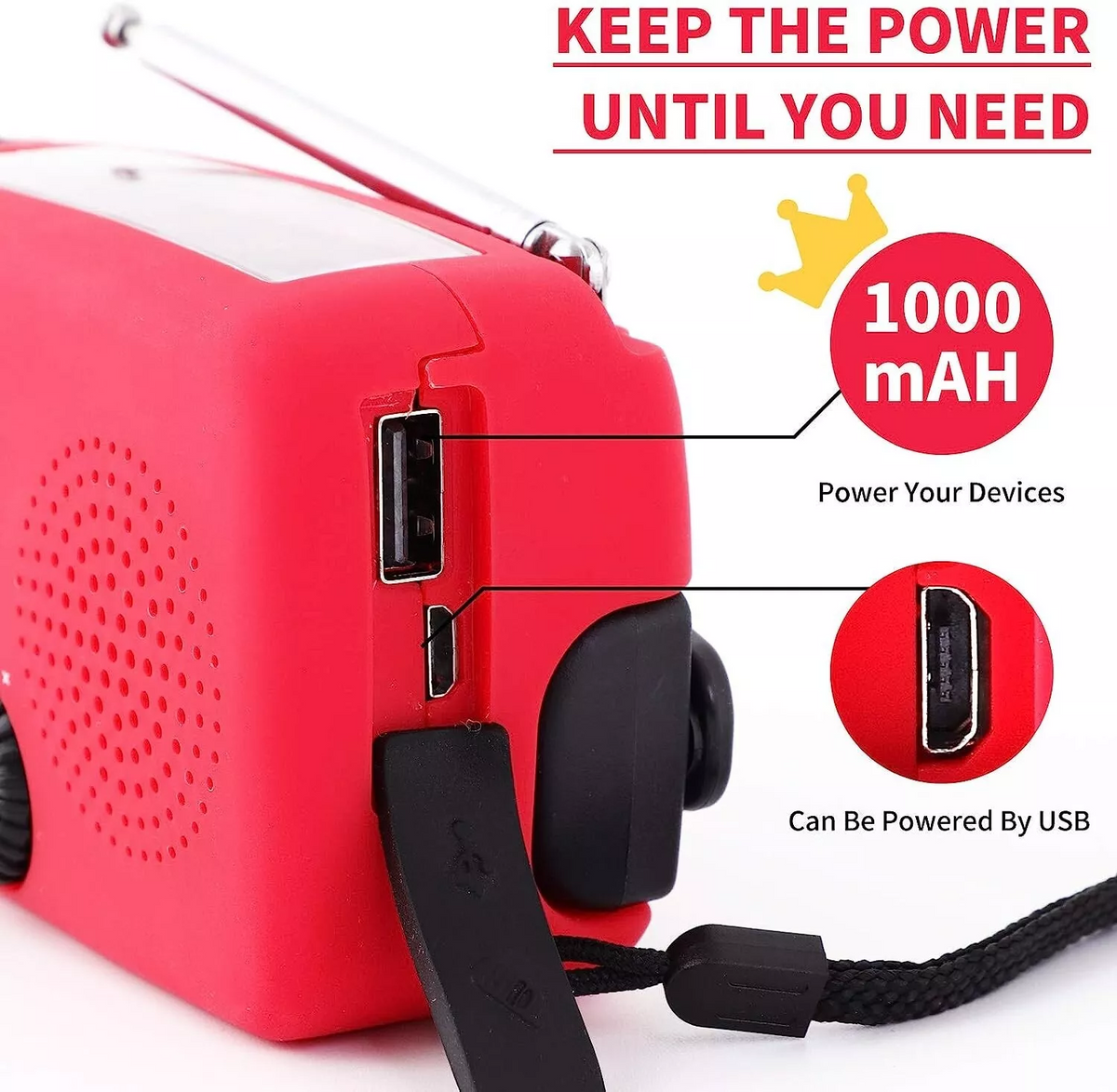 Emergency  Radio Crank Solar Hand Weather 1000mAh Power Bank Charger Flash Light