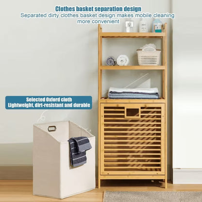 Bamboo Tilt Laundry Hamper, 16/20 Inch Solid Wood Frame, Bathroom Storage Organizer for Dirty Clothes, Towels, Multi-Purpose Storage Rack for Bedroom & Bathroom