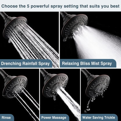 5-Spray Fixed Shower Head with Adjustable Angle