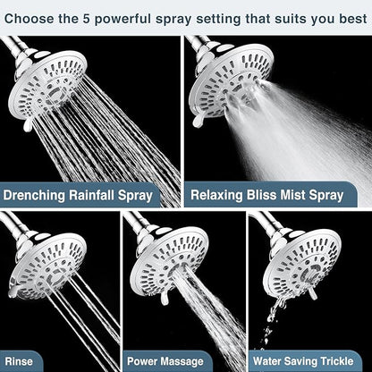 5-Spray Fixed Shower Head with Adjustable Angle