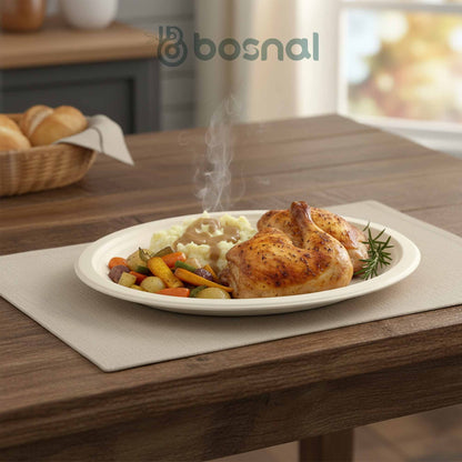 10 Inch Oval Compostable Plates – 500 Pcs, 100% Sugarcane Bagasse, Eco-Friendly Disposable Plates, Microwave Safe, BPA-Free, Sturdy