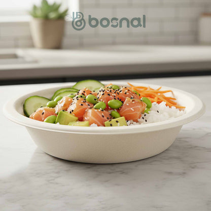 10 Inch Round Plates with 16 oz Bowls, 100% Plant-Based Sugarcane Bagasse, Compostable, Microwave Safe, Eco-Friendly Dinnerware
