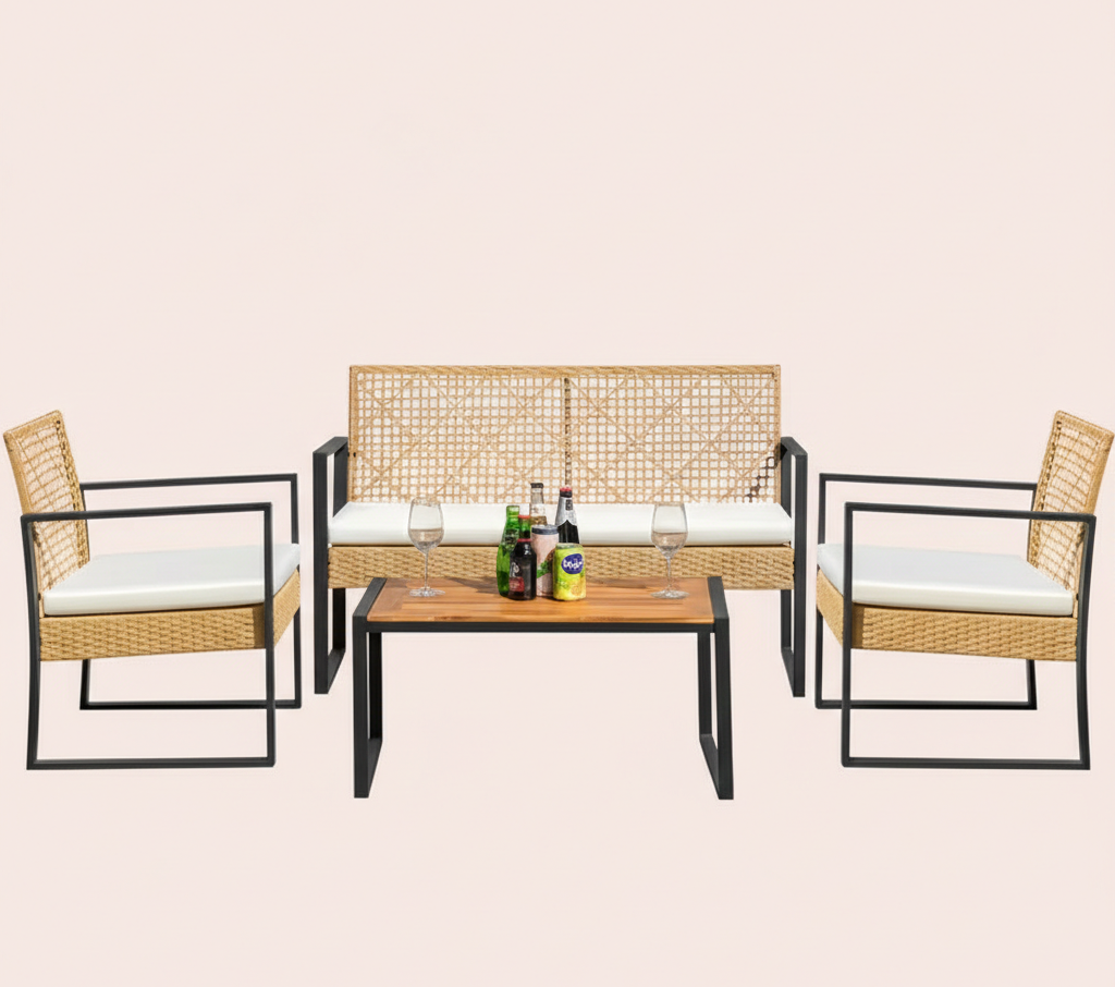 4Pcs Outdoor Patio Furniture Set – Rattan Wicker Sofa - Multiple Styles