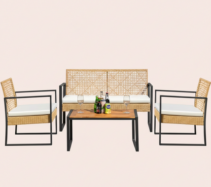 4Pcs Outdoor Patio Furniture Set – Rattan Wicker Sofa - Multiple Styles