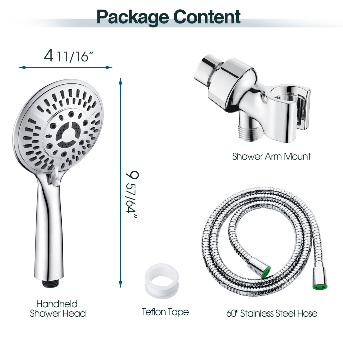 9-Spray Handheld Shower Head Set with Hose and Shower Arm Mount