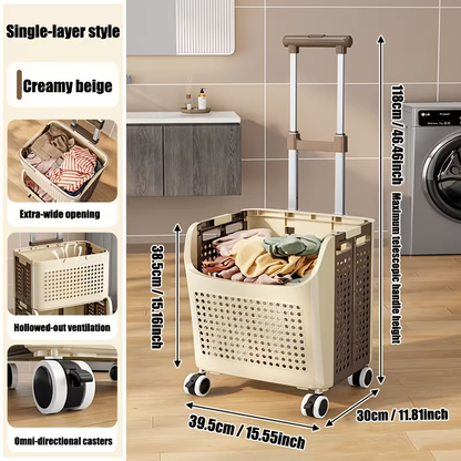 Collapsible Double-Layer Plastic Laundry Basket with Wheels