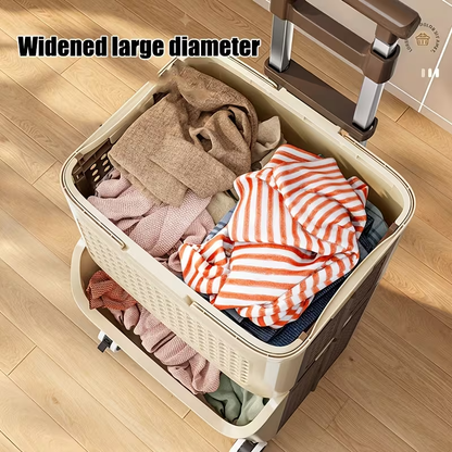 Collapsible Double-Layer Plastic Laundry Basket with Wheels