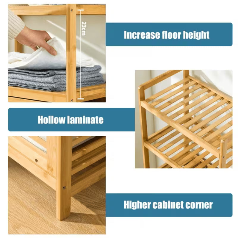 Bamboo Tilt Laundry Hamper, 16/20 Inch Solid Wood Frame, Bathroom Storage Organizer for Dirty Clothes, Towels, Multi-Purpose Storage Rack for Bedroom & Bathroom