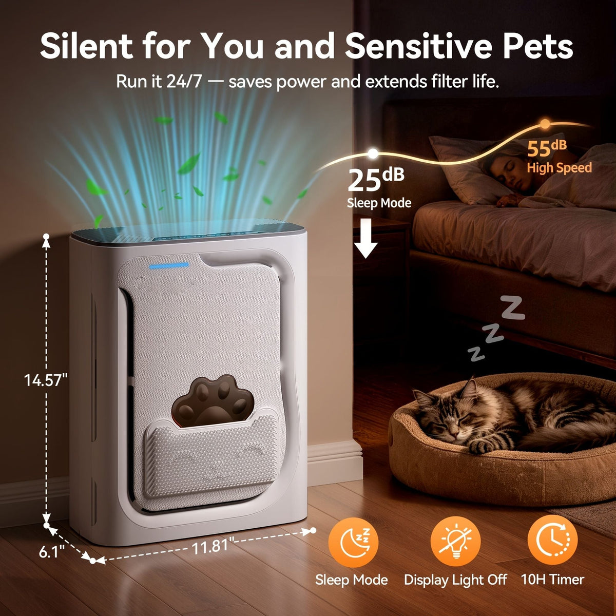 Air Purifier with Washable Filter and PM2.5 Monitor