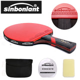 Table Tennis Ping Pong Racket Short Long Handle Carbon Blade Rubber With Case