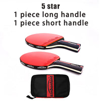 Table Tennis Ping Pong Racket Short Long Handle Carbon Blade Rubber With Case