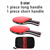 Table Tennis Ping Pong Racket Short Long Handle Carbon Blade Rubber With Case