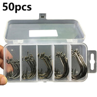 fishing hooks 50pcs Assorted Size Carbon Steel For Soft Lure Bass Barbed