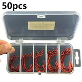 fishing hooks 50pcs Assorted Size Carbon Steel For Soft Lure Bass Barbed