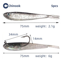 Swimbait Chinook 5pcs Lure Soft Bait Fork Tail with or without Hook Fish A