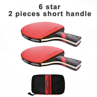 Table Tennis Ping Pong Racket Short Long Handle Carbon Blade Rubber With Case