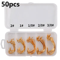 fishing hooks 50pcs Assorted Size Carbon Steel For Soft Lure Bass Barbed