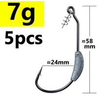 Fishing Hook with weight 5pcs and lure set Barbed Offset