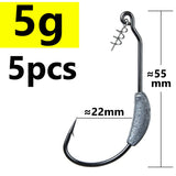 Fishing Hook with weight 5pcs and lure set Barbed Offset