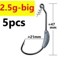 Fishing Hook with weight 5pcs and lure set Barbed Offset