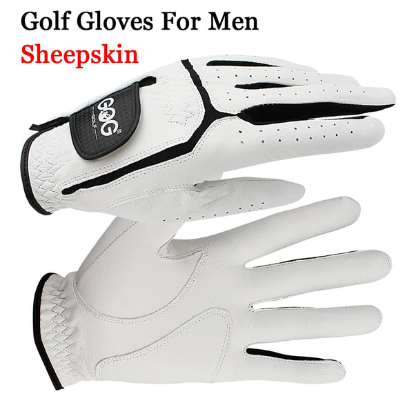 Golf Glove Sheepskin genuine leather for men 1pc white and black lycra Gloves Palm thickening