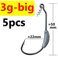 Fishing Hook with weight 5pcs and lure set Barbed Offset