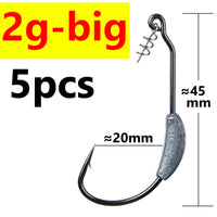 Fishing Hook with weight 5pcs and lure set Barbed Offset