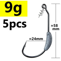 Fishing Hook with weight 5pcs and lure set Barbed Offset