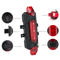 Bicycle Light LED Rear Waterproof USB Style Rechargeable or Battery Style