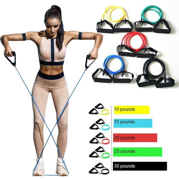 Resistance Band Fitness Exercise 5 Levels Tube Band With Handles Strength Training